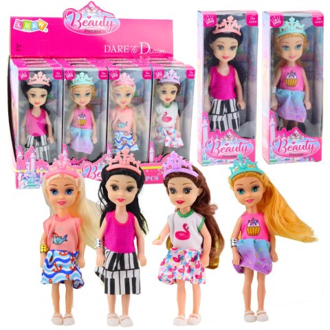 Mini Laleczka Księżniczka Z Koroną Kolorowa Sukienka 14cm Mix LEAN TOYS