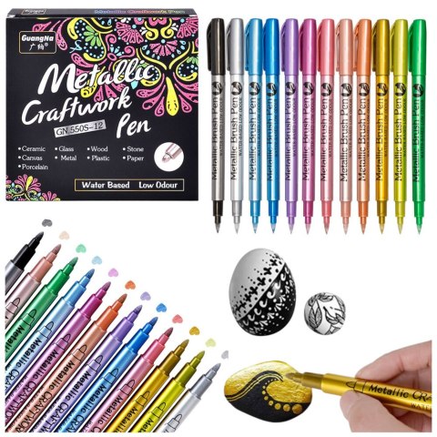 Zestaw Pisaki Metaliczne Nylonowe Ozdobne Kolorowe 12 szt. LEAN