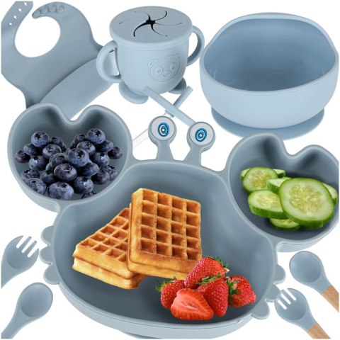 Naczynia silikonowe dla dzieci niemowląt krab zestaw 9 elementów niebieskie Kik Sp. z o. o. Sp. k.