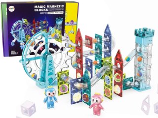 Świecąca Zjeżdżalnia Dla Kulek Klocki Magnetyczne Winda Diabelskie Koło 129 Elementów LEAN Toys