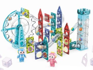 Świecąca Zjeżdżalnia Dla Kulek Klocki Magnetyczne Winda Diabelskie Koło 129 Elementów LEAN Toys
