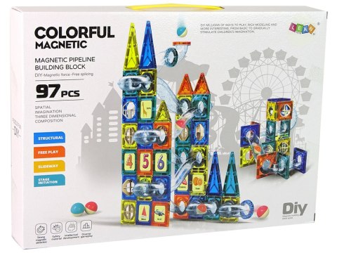 Klocki Magnetyczne Zamek Tor Dla Kulek 97 Elementów LEAN Toys