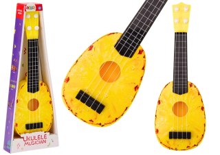 Ukulele Dla Dzieci Mini Gitara 4 Struny Motyw Ananasa Gitarka Żółta LEAN Toys