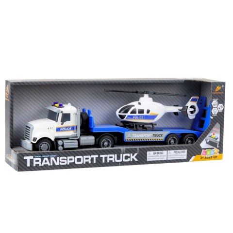 Zestaw Ciężarówka Policyjna Transportowa Helikopter Światła Dźwięki LEAN Toys