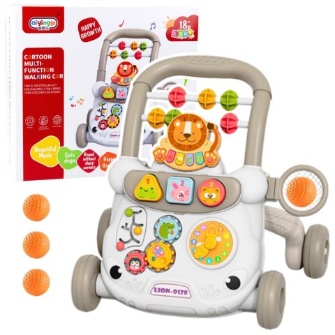 Chodzik Edukacyjny Interaktywny Pchacz Klocki Zegar Koła Zębate Szary LEAN Toys