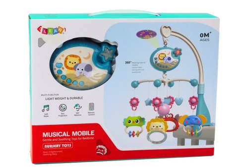 Karuzela Do Łóżeczka Projektor Pozytywka Lampka 400 Kołysanek Niebieska LEAN Toys