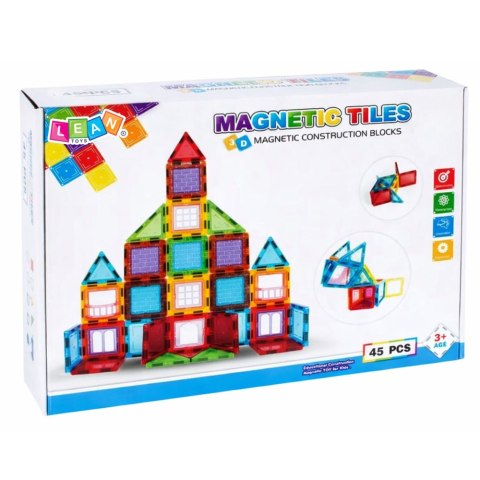 Klocki Magnetyczne 3D Układanka Konstrukcyjna Kolorowe 45 el. LEAN Toys