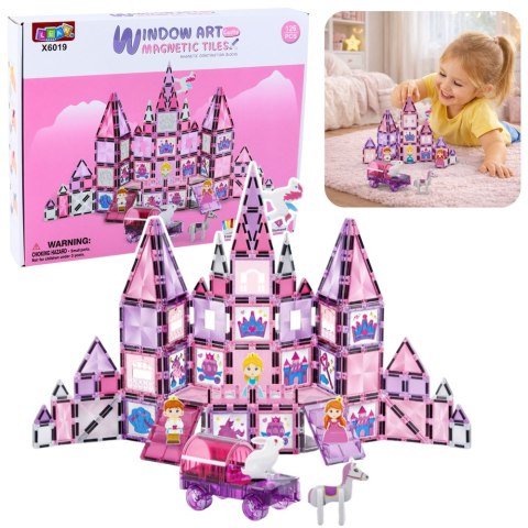 Klocki Magnetyczne Okienka Witraże Do Malowania Pisaki Różowe 126 el. LEAN Toys