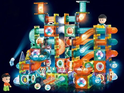 Świecąca Zjeżdżalnia Dla Kulek Klocki Magnetyczne 292 Elementy LEAN Toys
