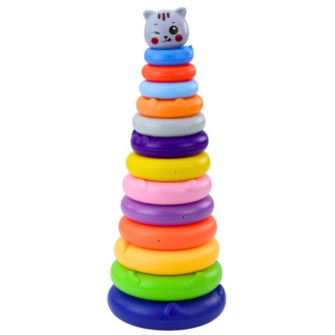 Wieża Piramidka Kotek Szary Kolorowa 13 Kółek 41 x 15,5 x 15,5 cm LEAN Toys