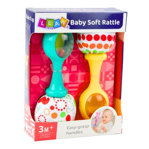 Zestaw Grzechotki Z Miękką Piłeczką Wzorki Żółta Zielona 2szt LEAN Toys