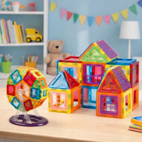 Zestaw Klocki Magnetyczne Konstrukcyjne Edukacyjne Kolorowe 70el