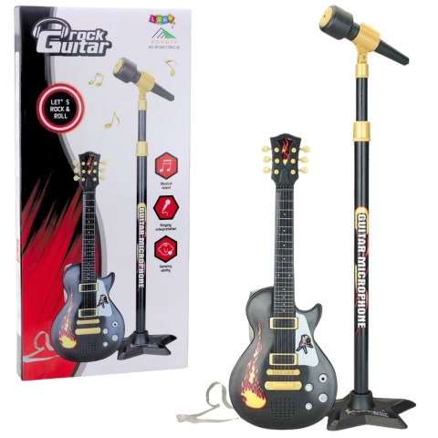 Zestaw Muzyczny Dla Dzieci Gitara Statyw Z Mikrofonem Czarny LEAN Toys