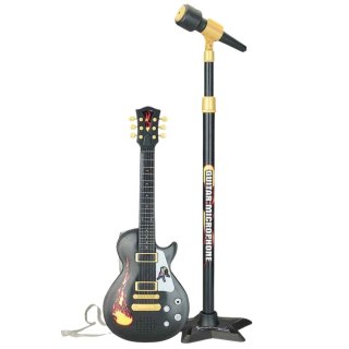 Zestaw Muzyczny Dla Dzieci Gitara Statyw Z Mikrofonem Czarny LEAN Toys
