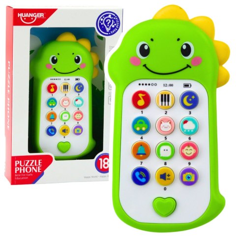 Interaktywny Telefon Edukacyjny Dla Malucha Dźwięki Melodie Dinozaur Zielony LEAN Toys