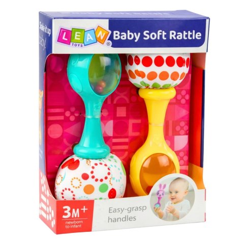 Zestaw Grzechotki Z Miękką Piłeczką Wzorki Żółta Zielona 2szt LEAN Toys