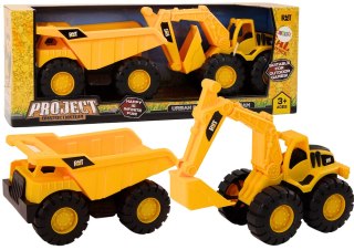 Zestaw Maszyn Budowlanych Koparka Wywrotka Ruchome Żółty LEAN Toys