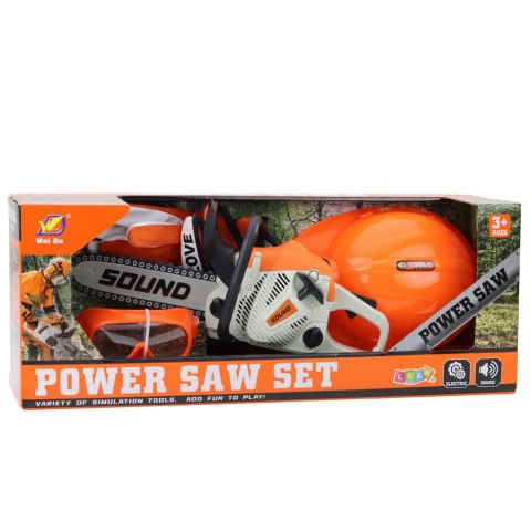 Zestaw Piła Łańcuchowa Kask Okulary Rękawice Dźwięki LEAN Toys