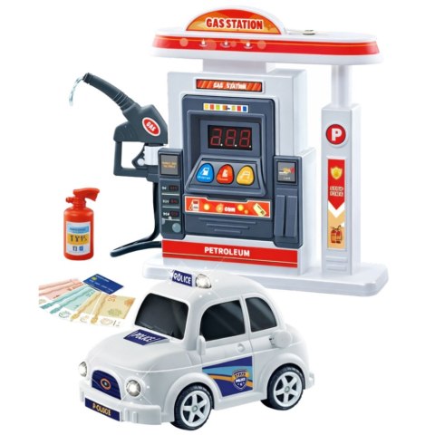 Interaktywna Stacja Benzynowa Auto Policyjne Światła Dźwięki Dym LEAN Toys