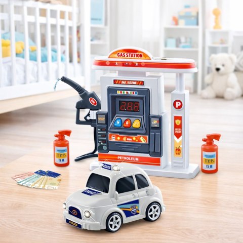 Interaktywna Stacja Benzynowa Auto Policyjne Światła Dźwięki Dym LEAN Toys