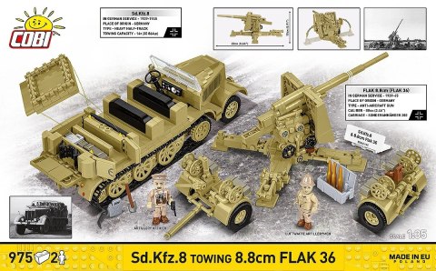 Klocki Sd.Kfz.8 Towing 8.8 cm Flak 36, 975 elementów Cobi Klocki
