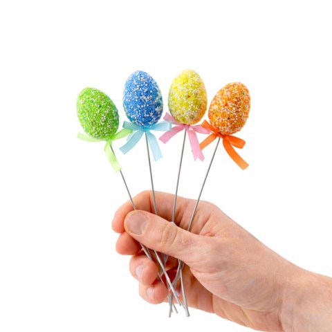 Jajka Wielkanocne Na Piku Druciku Kolorowe Wzorki Wstążka Ozdoba 6szt B