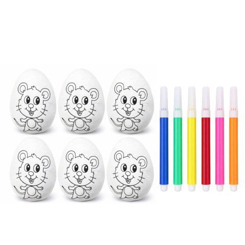 Jajka Wielkanocne Styropianowe Do Malowania Pisaki Flamastry Myszka 6szt LEAN TOYS