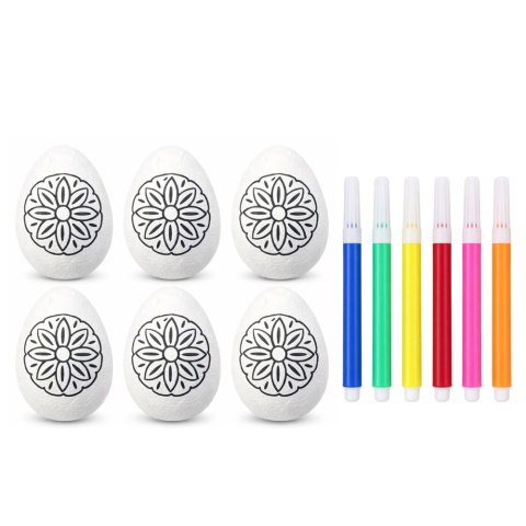 Jajka Wielkanocne Styropianowe Do Malowania Pisaki Wzór Kwiat A 6szt LEAN TOYS