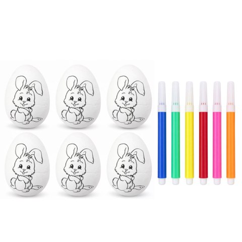 Jajka Wielkanocne Styropianowe Do Malowania Pisaki Wzór Zając C 6szt LEAN TOYS