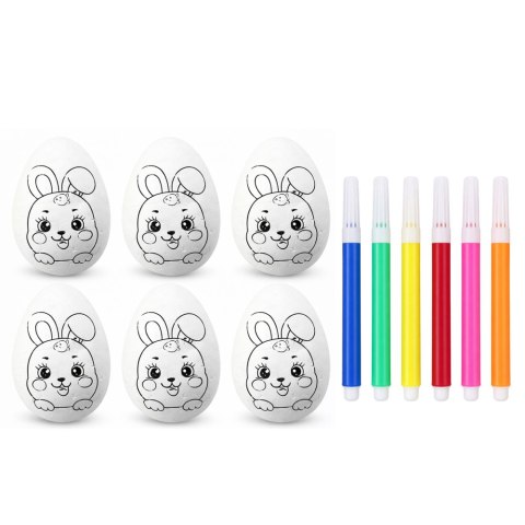 Jajka Wielkanocne Styropianowe Do Malowania Pisaki Wzór Zając D 6szt LEAN TOYS