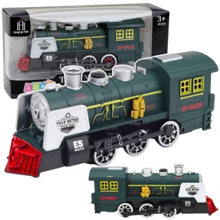 Klasyczna Lokomotywa Czujnik Przeszkód Dym Światła Dźwięki Zielona LEAN Toys
