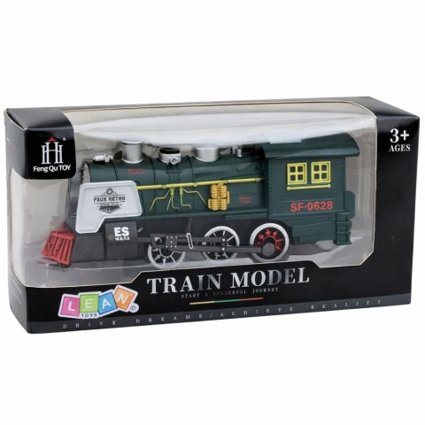 Klasyczna Lokomotywa Czujnik Przeszkód Dym Światła Dźwięki Zielona LEAN Toys