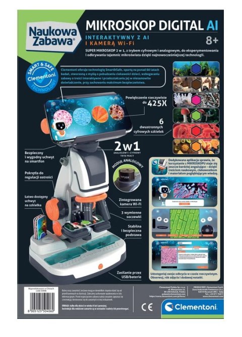 Naukowa Zabawa Mikroskop Digital Interaktywny z AI i Kamerą Wi-Fi Język Polski Clementoni 50406 Clementoni