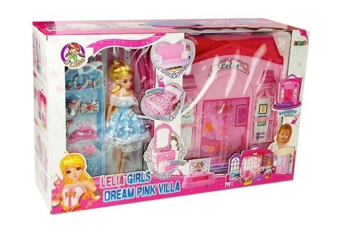 Rozkładany Domek dla Lalek Lalka Blondynka z Akcesoriami Kuchnia Toaleta Sypialnia w Walizce LEAN Toys