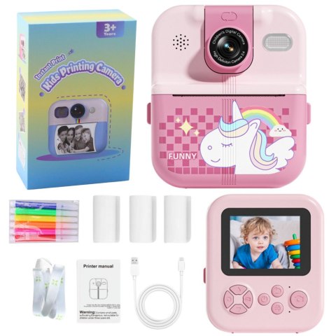 Aparat Natychmiastowy z Drukarką Termiczną Gry 3 Rolki Różowy Jednorożec LEAN Toys