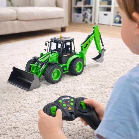 Koparko Ładowarka Zdalnie Sterowana RC Światła Dźwięk Zielona Huina 1:14 HUINA