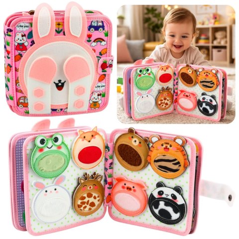 Książeczka Edukacyjna Sensoryczna Filcowa 3D Króliczek Różowy LEAN Toys