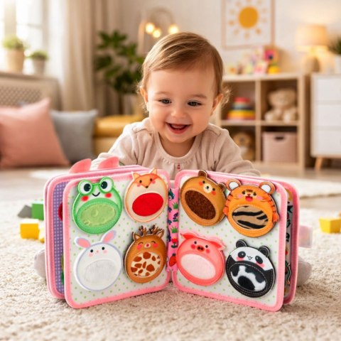 Książeczka Edukacyjna Sensoryczna Filcowa 3D Króliczek Różowy LEAN Toys