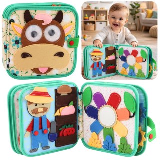 Książeczka Edukacyjna Sensoryczna Filcowa 3D Zwierzęta Domowe Krowa LEAN Toys