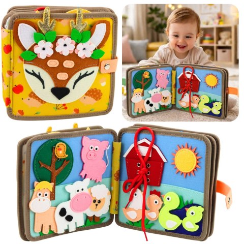 Książeczka Edukacyjna Sensoryczna Filcowa 3D Zwierzęta Jelonek LEAN Toys