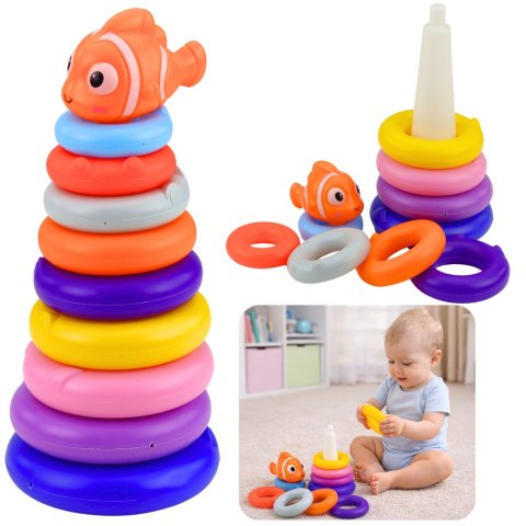 Piramida Edukacyjna Układanka Z Kolorowych Kółek Rybka 10 el. LEAN Toys