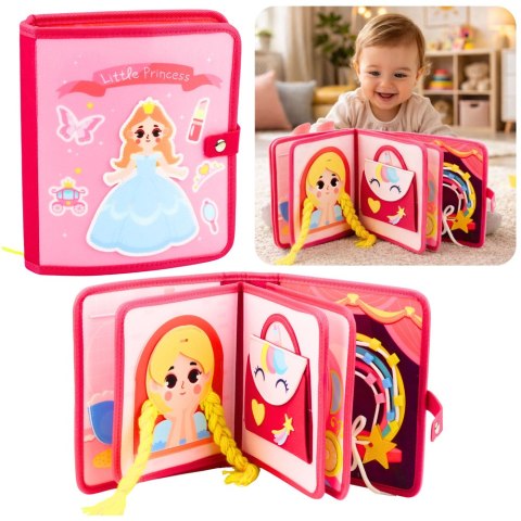 Książeczka Edukacyjna Sensoryczna Filcowa 3D Księżniczki Różowa LEAN Toys