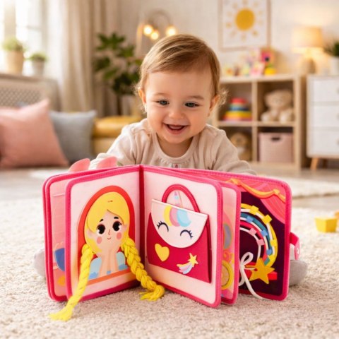 Książeczka Edukacyjna Sensoryczna Filcowa 3D Księżniczki Różowa LEAN Toys