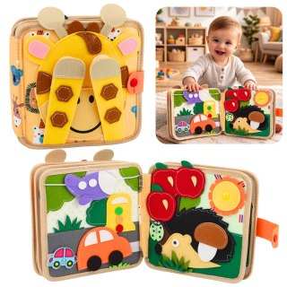 Książeczka Edukacyjna Sensoryczna Filcowa 3D Zwierzęta Żyrafa LEAN Toys