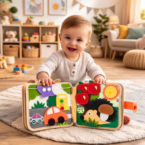 Książeczka Edukacyjna Sensoryczna Filcowa 3D Zwierzęta Żyrafa LEAN Toys