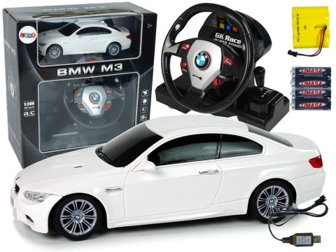 Auto Zdalnie Sterowane BMW M3 Białe Pilot Kierownica 1:18 Dźwięk Światła LEAN Toys