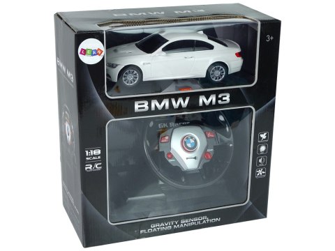 Auto Zdalnie Sterowane BMW M3 Białe Pilot Kierownica 1:18 Dźwięk Światła LEAN Toys