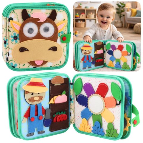 Książeczka Edukacyjna Sensoryczna Filcowa 3D Zwierzęta Domowe Krowa LEAN Toys