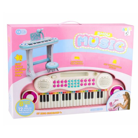 Pianinko Elektroniczne Organy Dla Dzieci Stołek Mikrofon MP3 Różowe LEAN Toys