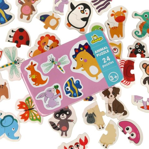 Puzzle dla dzieci układanka w puszce zwierzątka 48 puzzli 24 obrazki Kik Sp. z o. o. Sp. k.